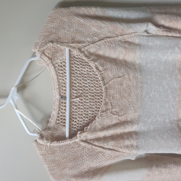 FREE PEOPLE Striped Tunic Sweater Cream Coral Rose M - Picture 3 of 9